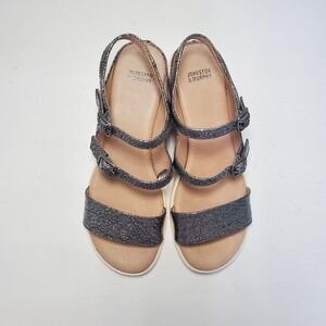 Johnston & Murphy Women Metallic Silver Wedge Platform Sandal Buckle Ankle Strap
